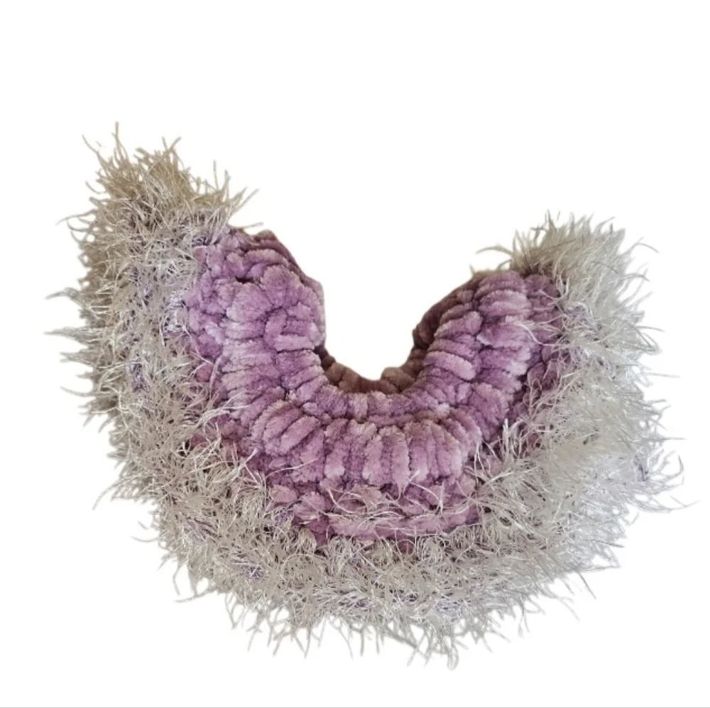 Hand Crafted Crochet Kids Scrunchie Purple Chenille Eyelash Soft Yarn Hair Tie